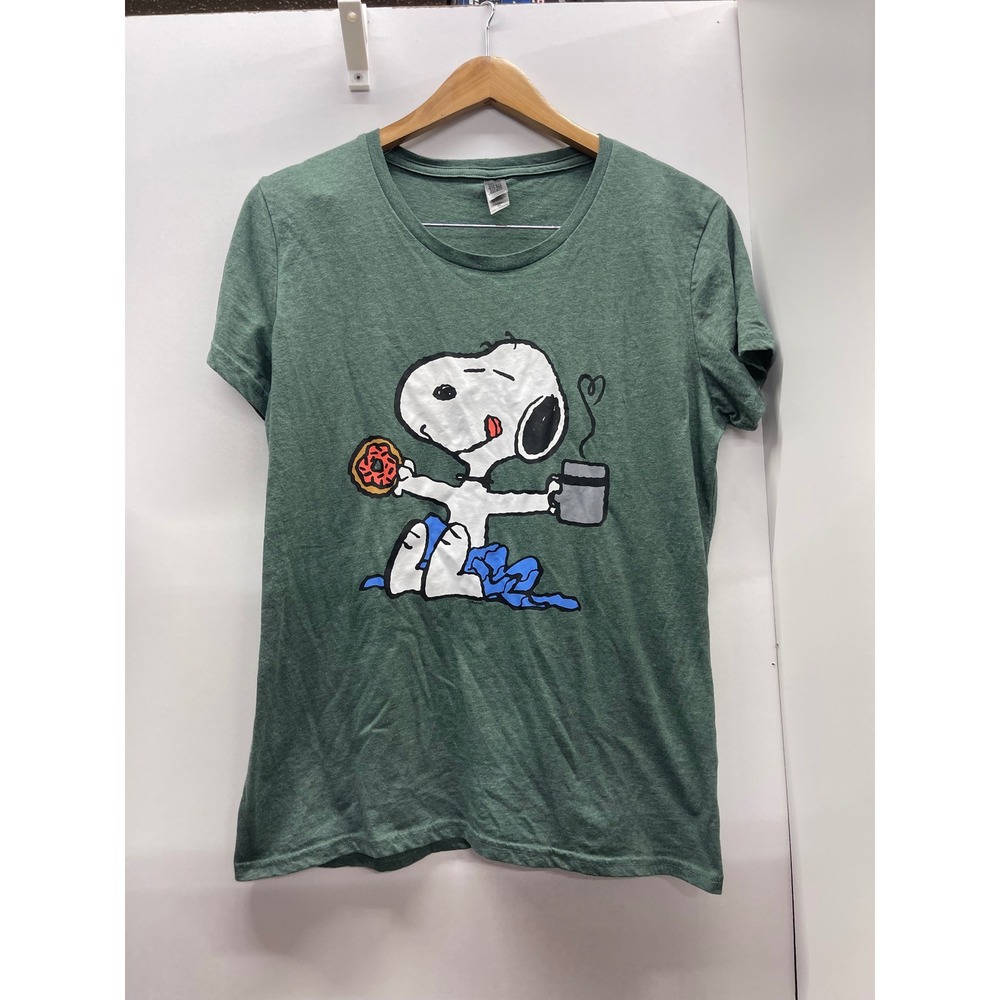 Instant Message Peanuts Snoopy Coffee and Donut Graphic Tee Green XL